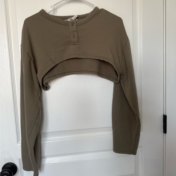 Zara Green Raglan Polo Crop Top - Picture 3 of 6